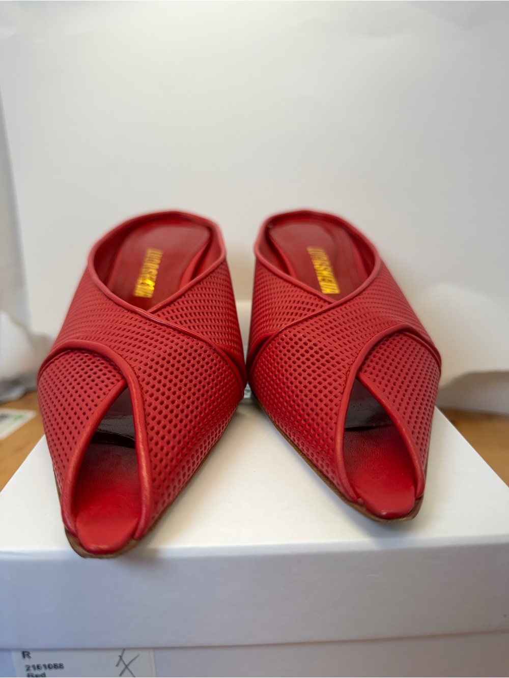 Lucasheva Angel Mule Pump in Red leather pointed toe wedge heel sandal - Picture 6 of 11
